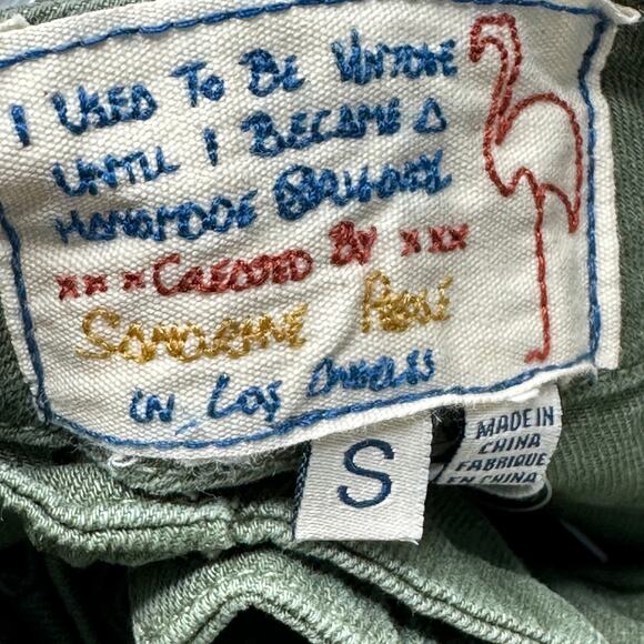 Sandrine Rose Relaxed Fit Wide Leg Cropped Pants Army Green Women S NWT Buttons - Picture 8 of 8